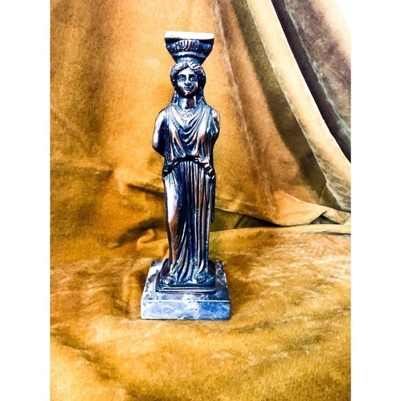 MID Century Kareates Bronze & Marble Greek Statue Sculpture 9 1/2" Tall - Picture 3 of 8